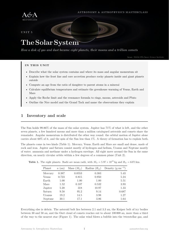 First page of Unit 5: The Solar System