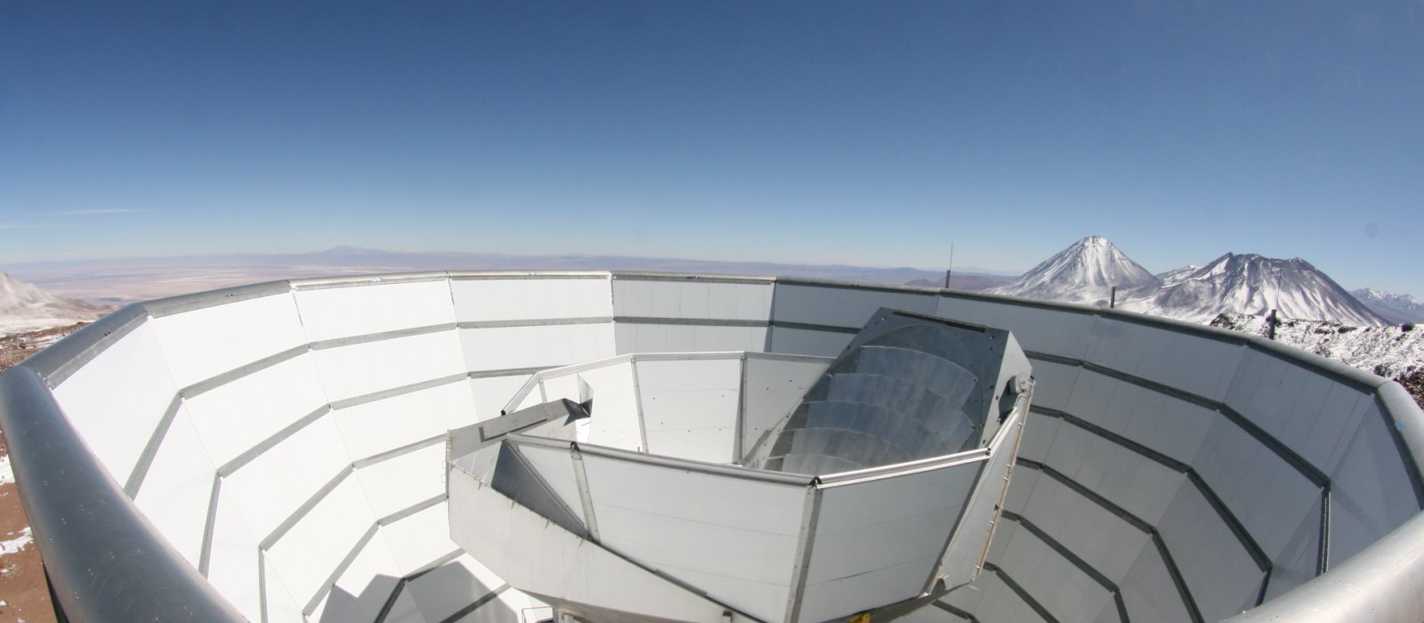 The Atacama Cosmology Telescope inside its ground screen on Cerro Toco in the Chilean Andes
