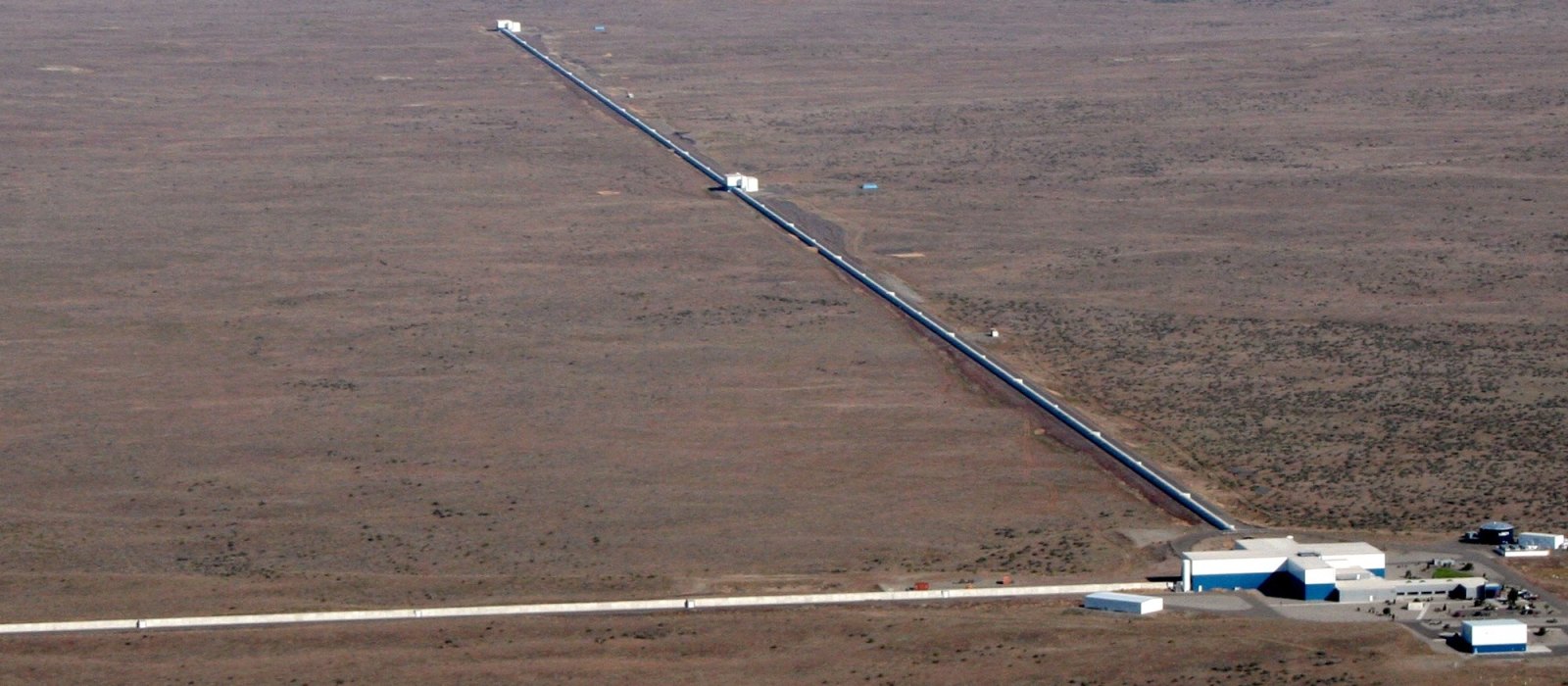 Aerial view of the LIGO Hanford Observatory with its two arms of 4 km length meeting at the corner station